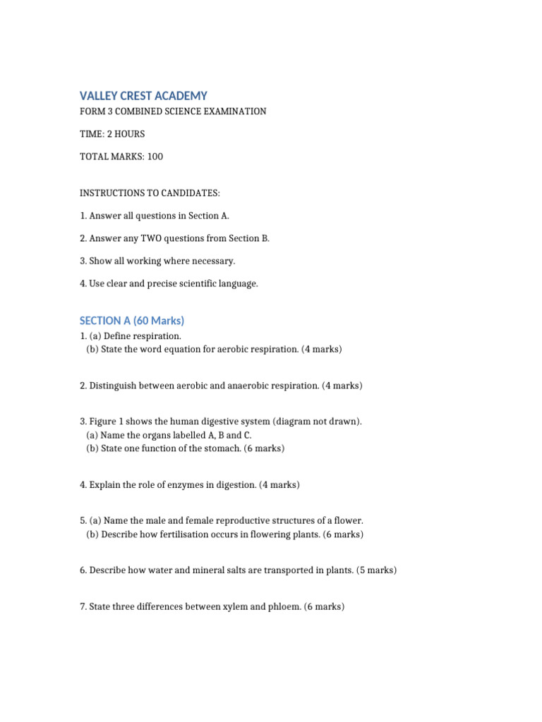 Form 3 Paper 2 End of Year Exam | PDF