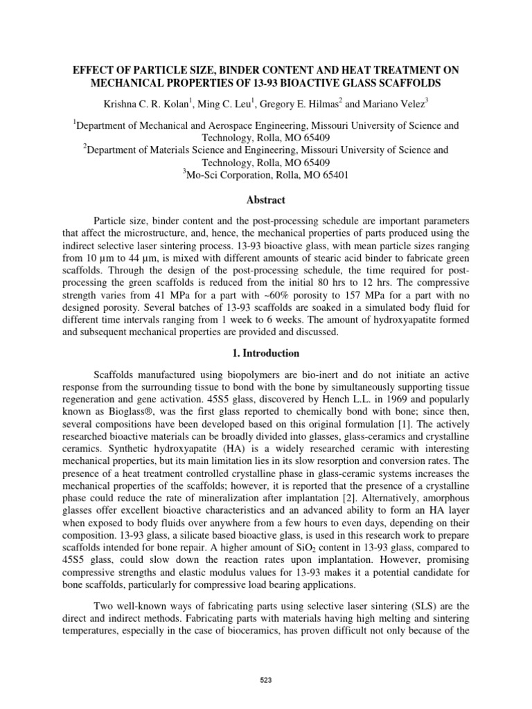 Effect of Particle Size, Binder Content and Heat Treatment On | PDF ...