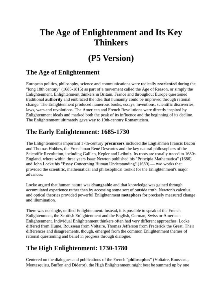 P5 the Age of Enlightenment and Its Key Thinkers | PDF | Age Of ...