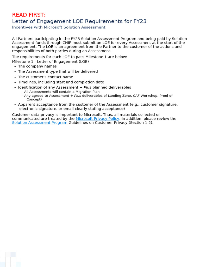 (Segoe UI Variable Text) FY23 Solution Assessment Letter of Engagement ...