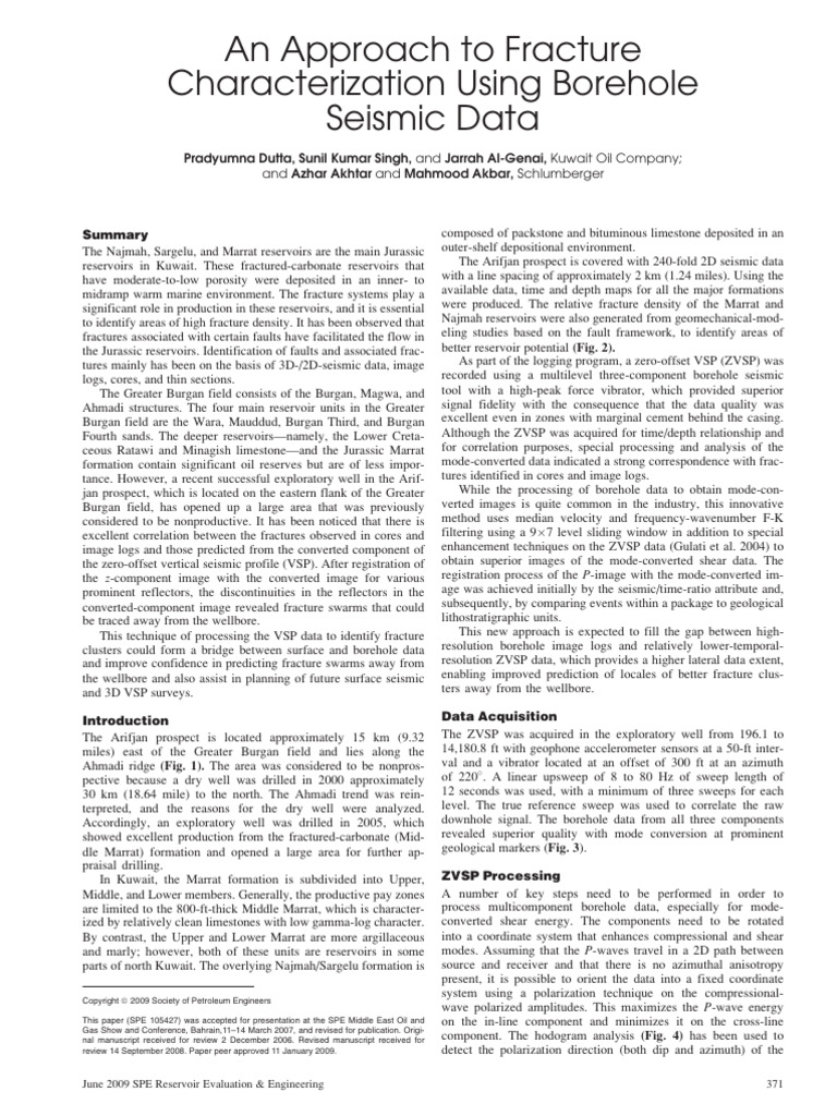 Fracture Characterization Using Borehole Seismic Data | PDF ...
