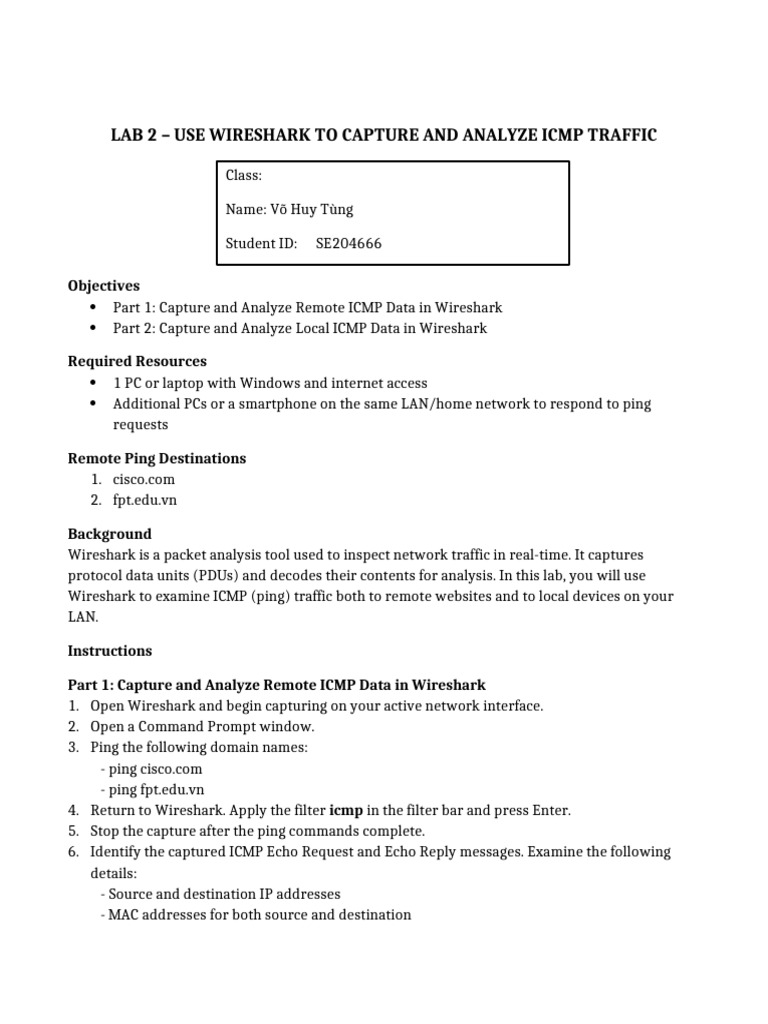 Lab 2 - Use Wireshark To View Network Traffic - Completed | PDF ...