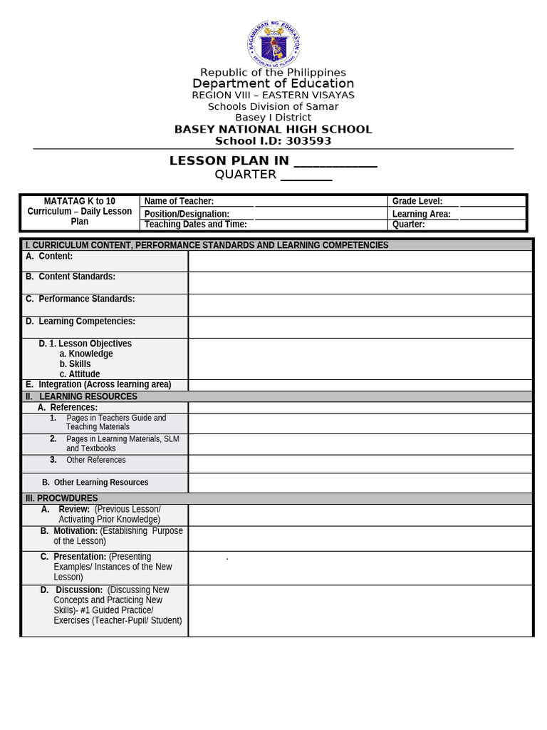 Daily Lesson Plan Template | PDF | Learning | Lesson Plan