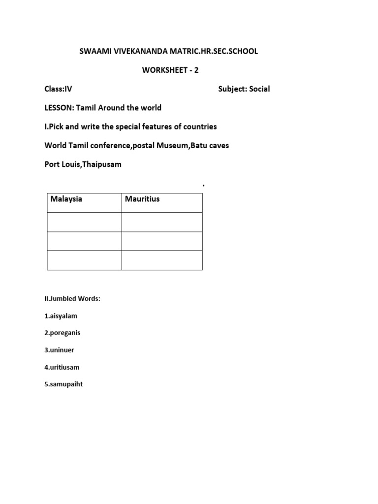 4 Std Social Worksheet 2 | PDF