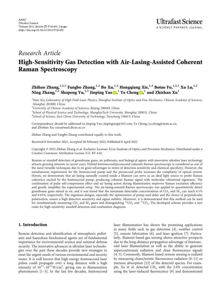 Research Article: High-Sensitivity Gas Detection With Air-Lasing ...