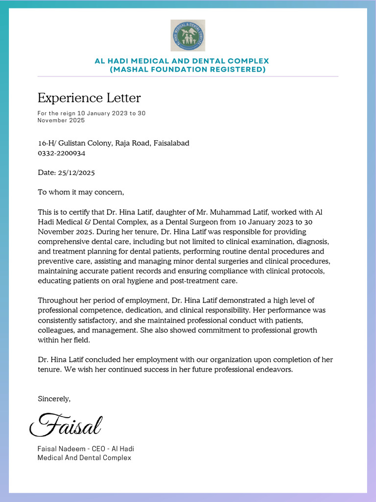 Experience Letter - 20251230 - 202205 - 0000 | PDF