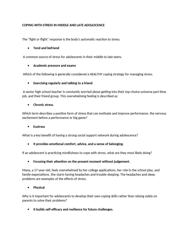Coping With Stress in Middle and Late Adolescence | PDF | Emotional ...