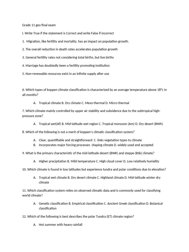 Grade 11 Geo Final Exam | PDF | Wound | Precipitation