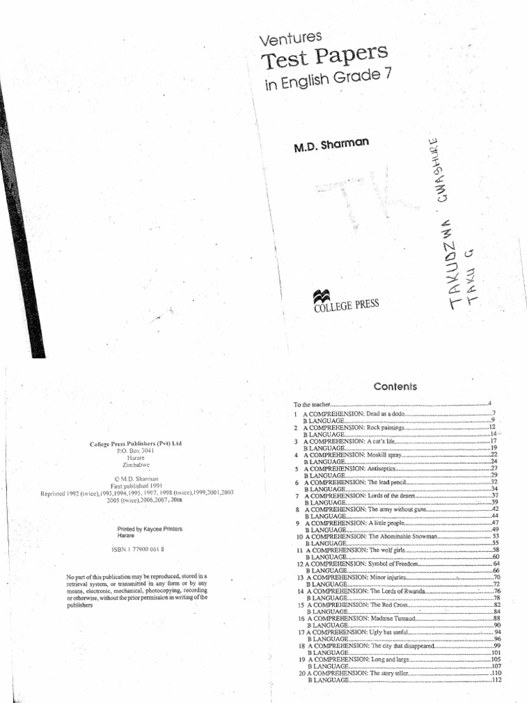 Grade 7 English Test Papers Ventures | PDF