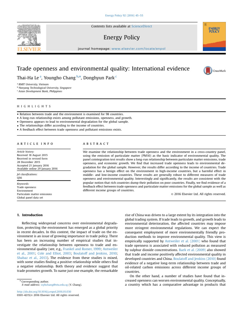 Trade Openness and Environmental Quality International Evidence | PDF ...
