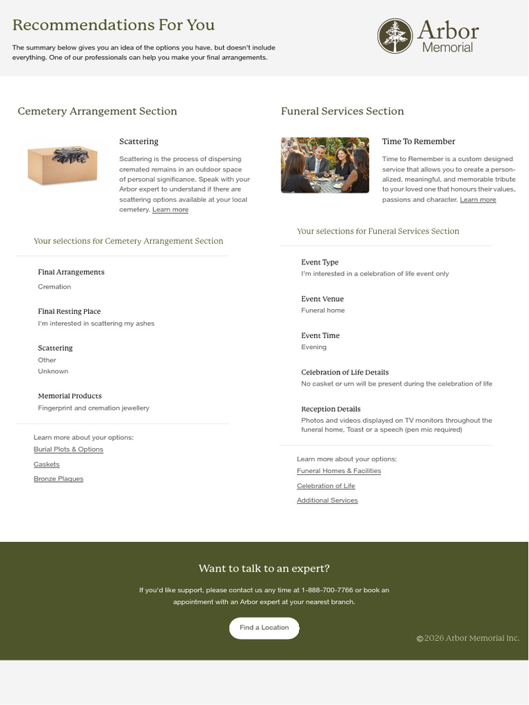 Arbor Memorial Planning Tool - Your Choices | PDF | Funeral | Cremation