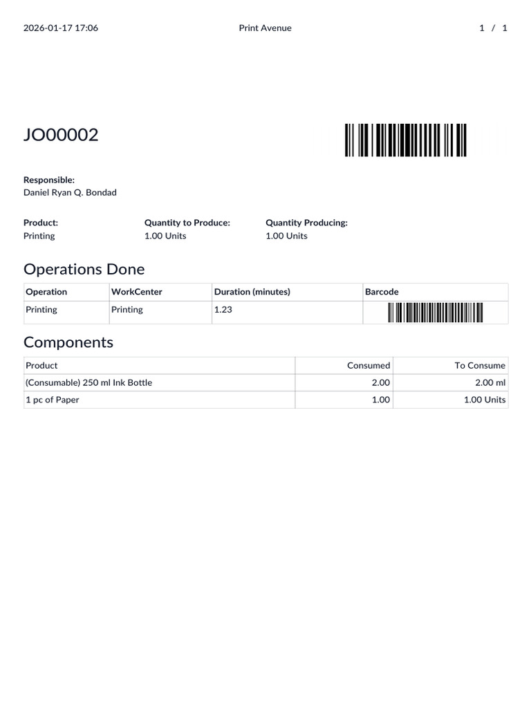 Production Order - JO00002 | PDF