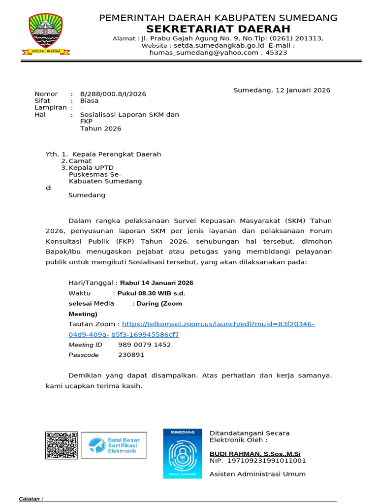 Surat Undangan Sos SKM Dan FKP | PDF