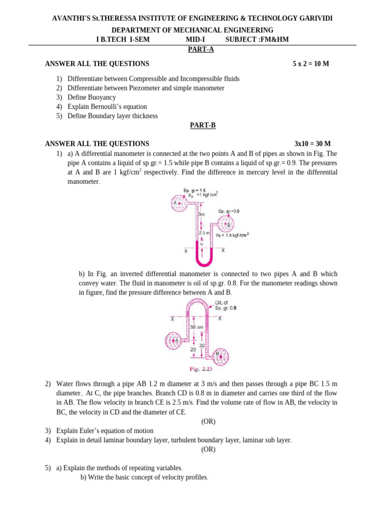 Fmhm Mid-i Question Paper r23 | PDF