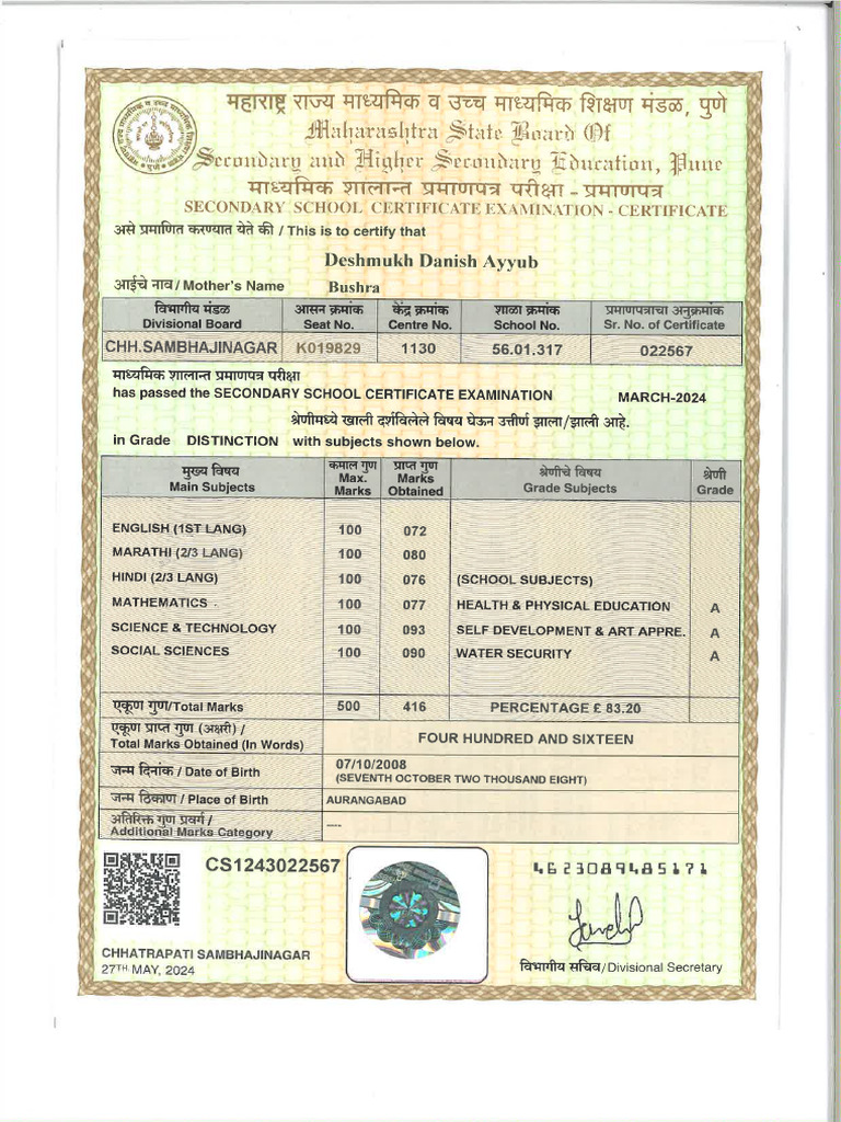 Marksheet Certificate | PDF