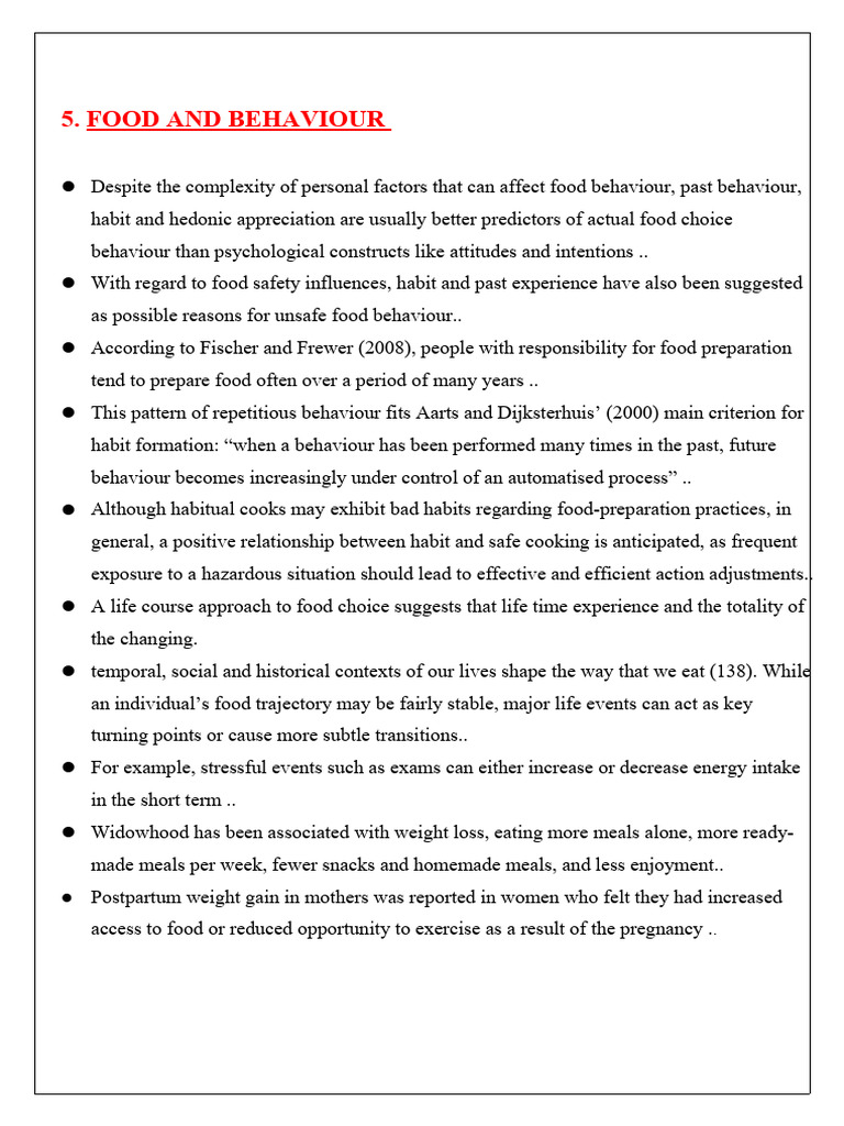 Fnh Ut i t 5 Food and Behaviour | PDF | Behavior | Habits