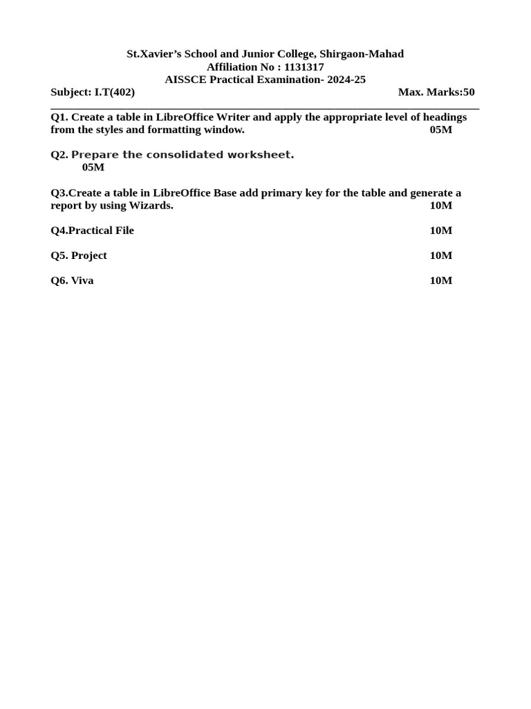 Practical Question Paper X | PDF