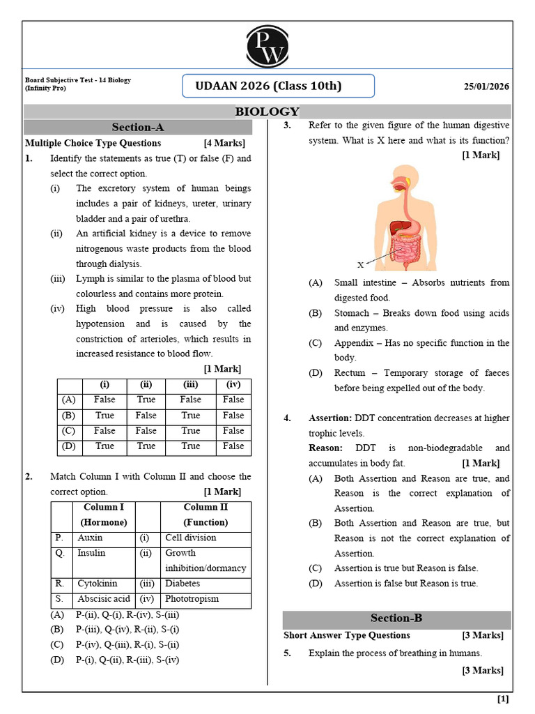 Board Subjective Test - 14 Biology (Infinity Pro).PDF | PDF | Biology