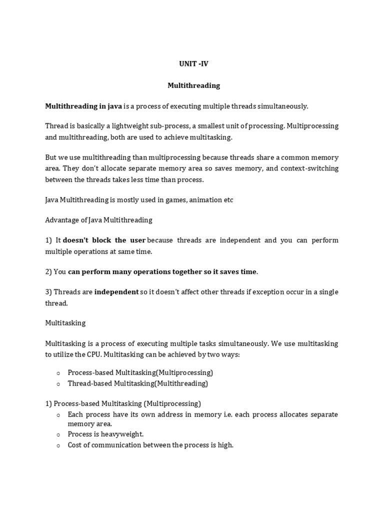 Oops Java r16 - Unit-4 | PDF | Process (Computing) | Thread (Computing)