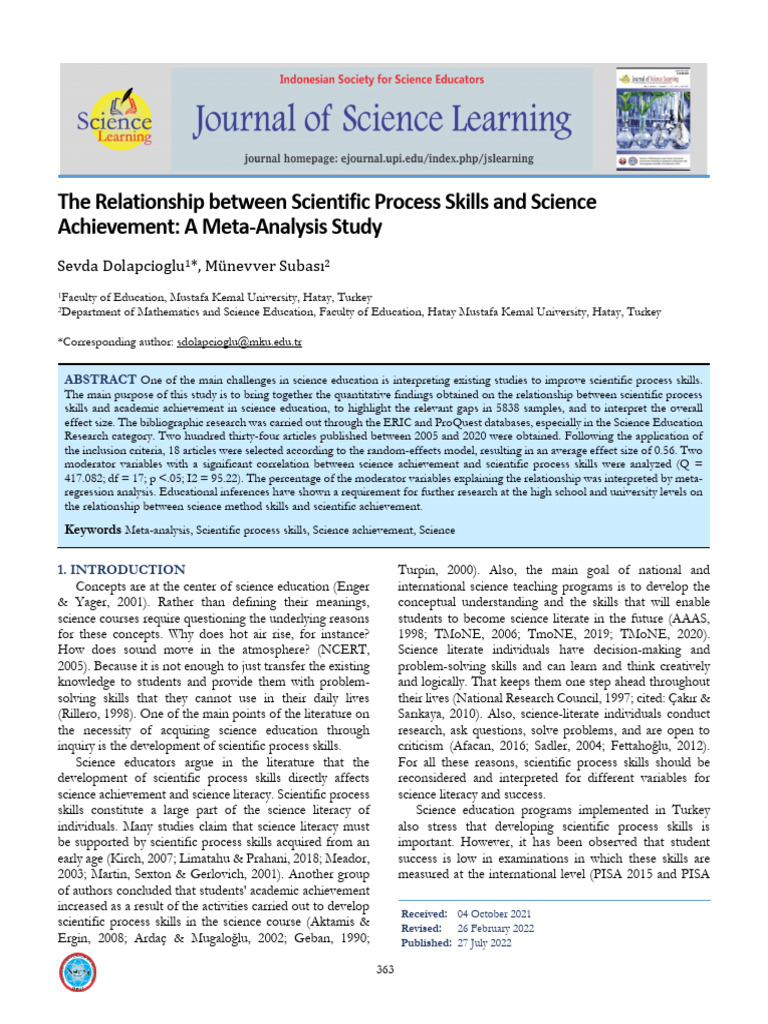 The Relationship Between Scientific Process Skills and Science ...