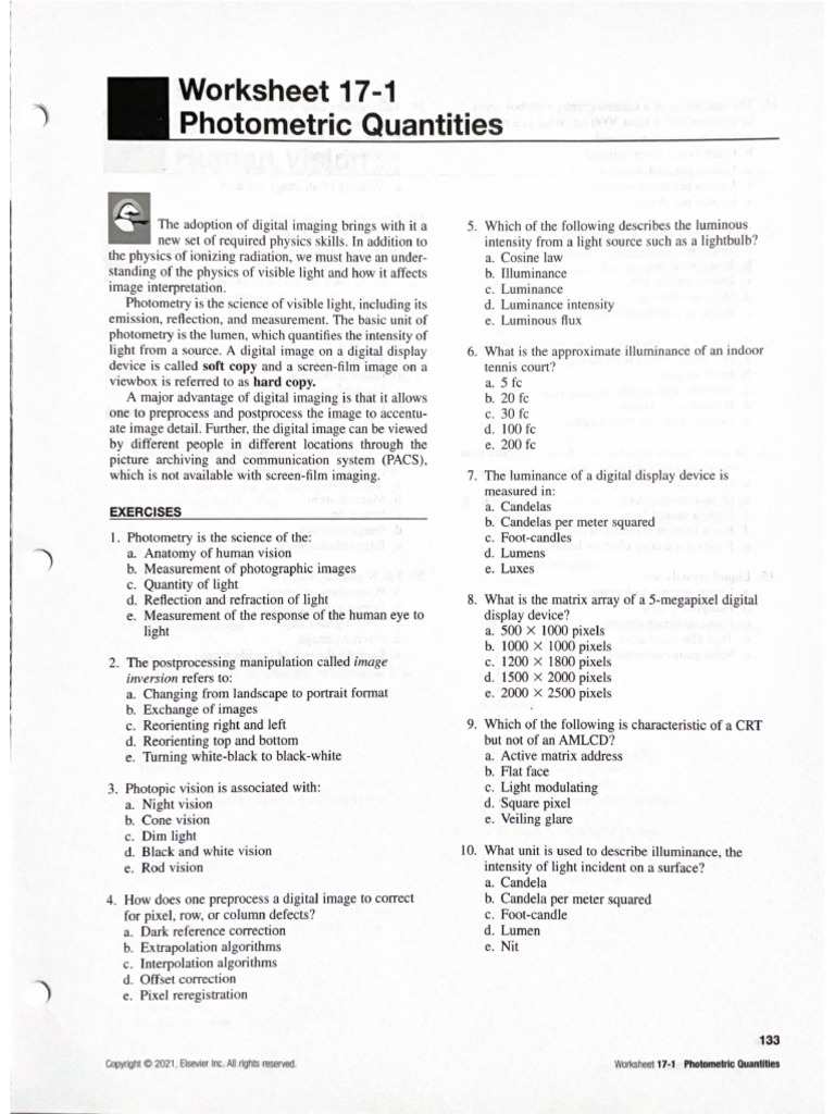 Ch17 Worksheets | PDF | Visual Perception | Visual System