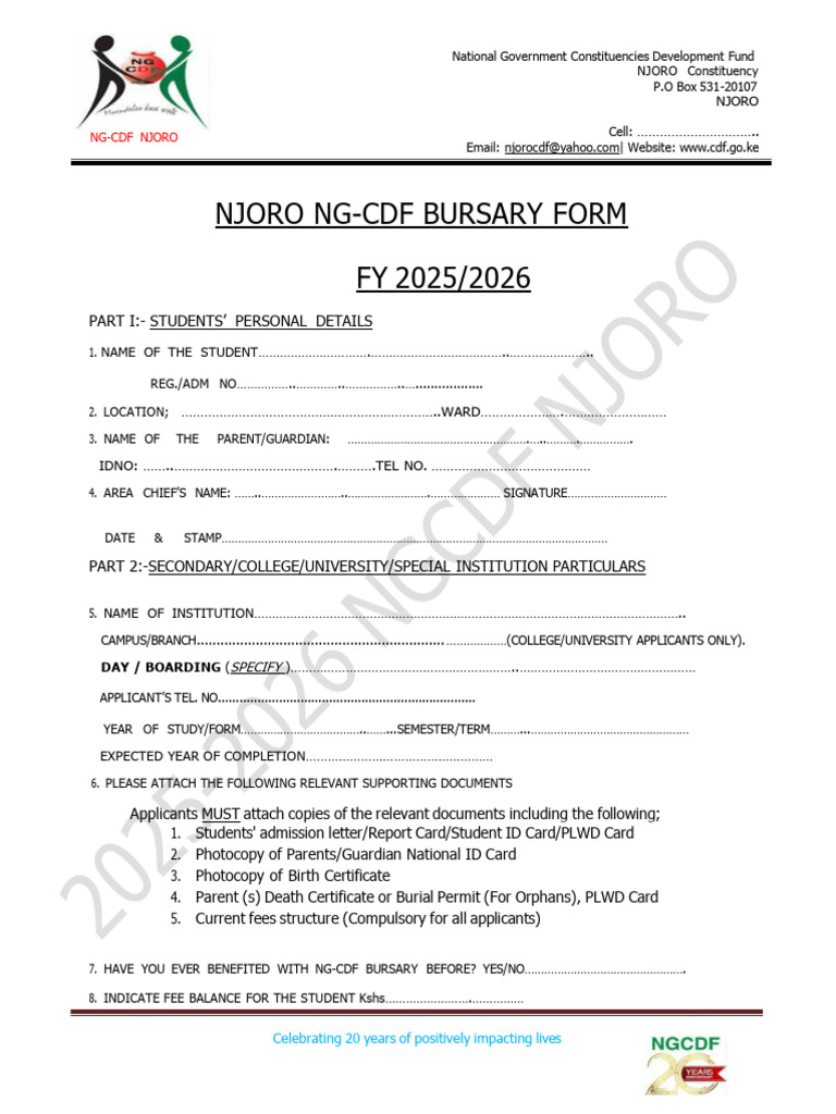 Bursary Form 2025-2026 | PDF