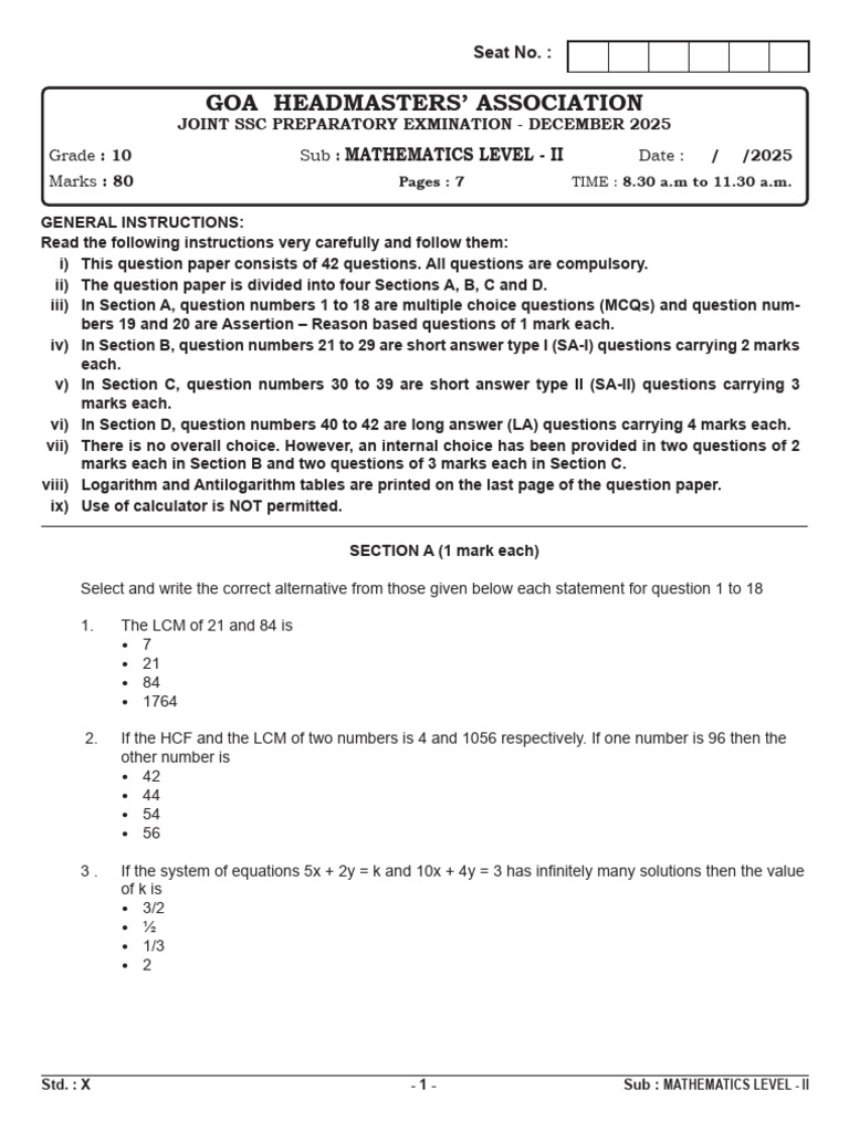 Mathematics Level 2 - Set II | PDF | Circle | Area