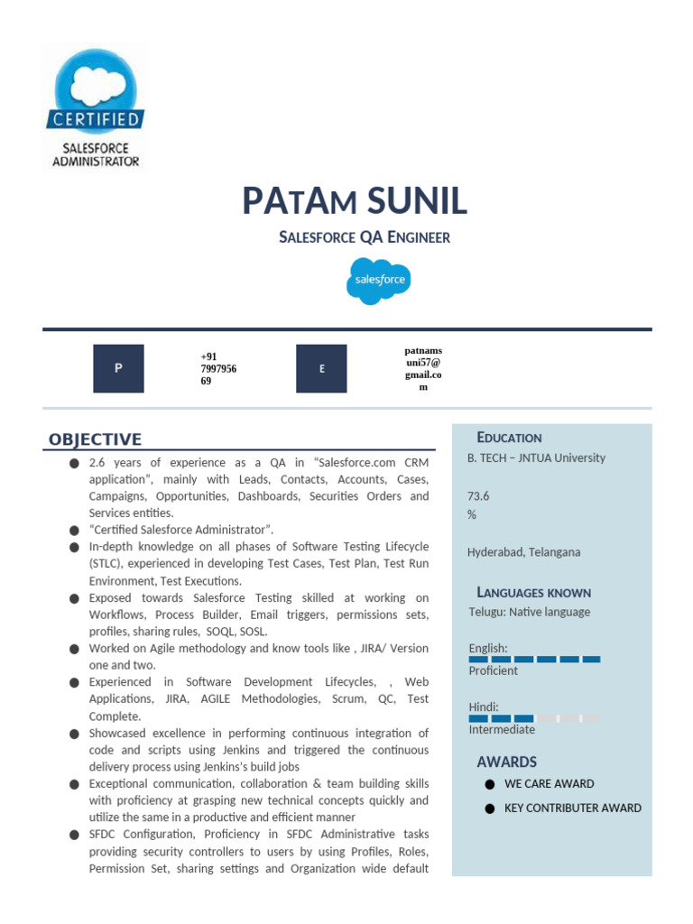 Patnam Sunil SFDC Qa 2.5+exp Resume | PDF | Agile Software Development ...