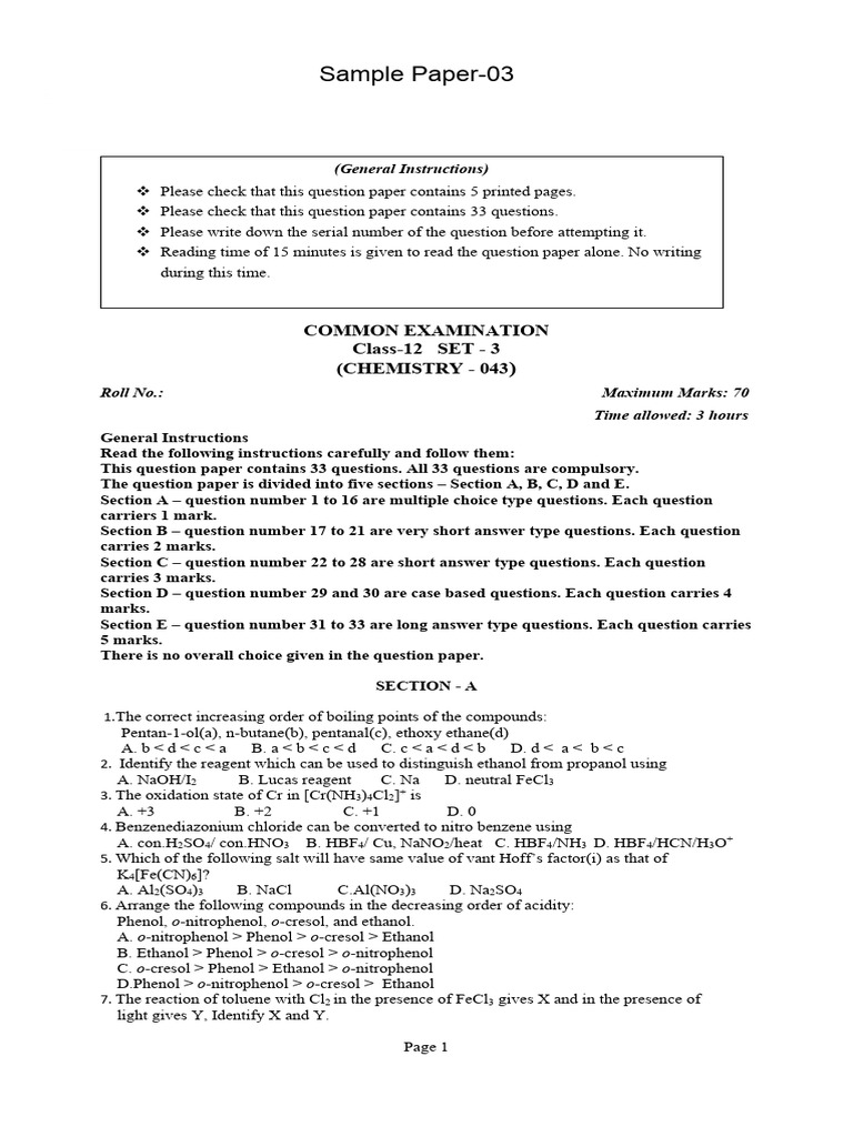 2025-2026 - Chemistry (043) - Sample Paper-3 QP | PDF | Chemical Bond ...