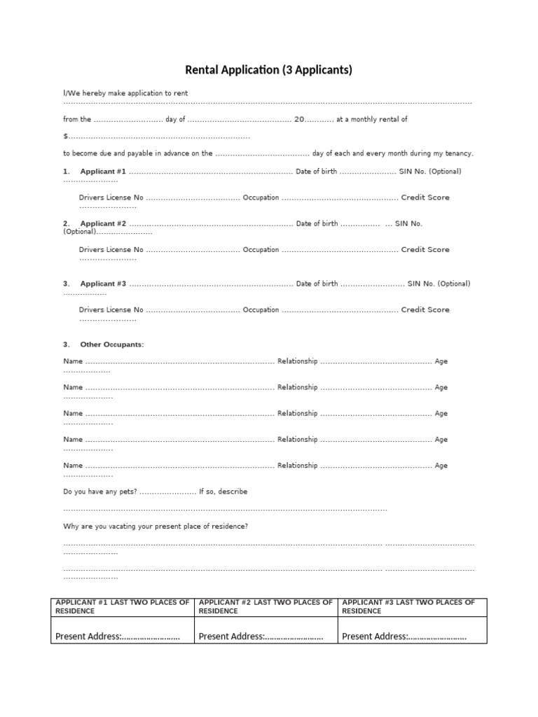 Rental Application 3 Applicants | PDF