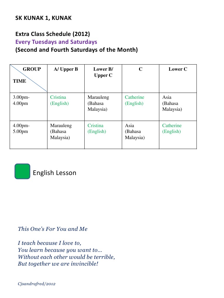 Extra Class Schedule for 2012 | PDF
