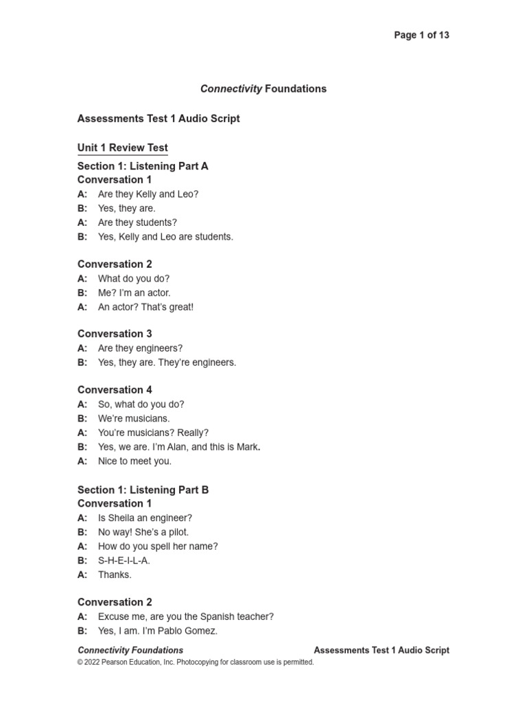 CTY Foundations Assessments Test 1 Audio Script | PDF | Menu