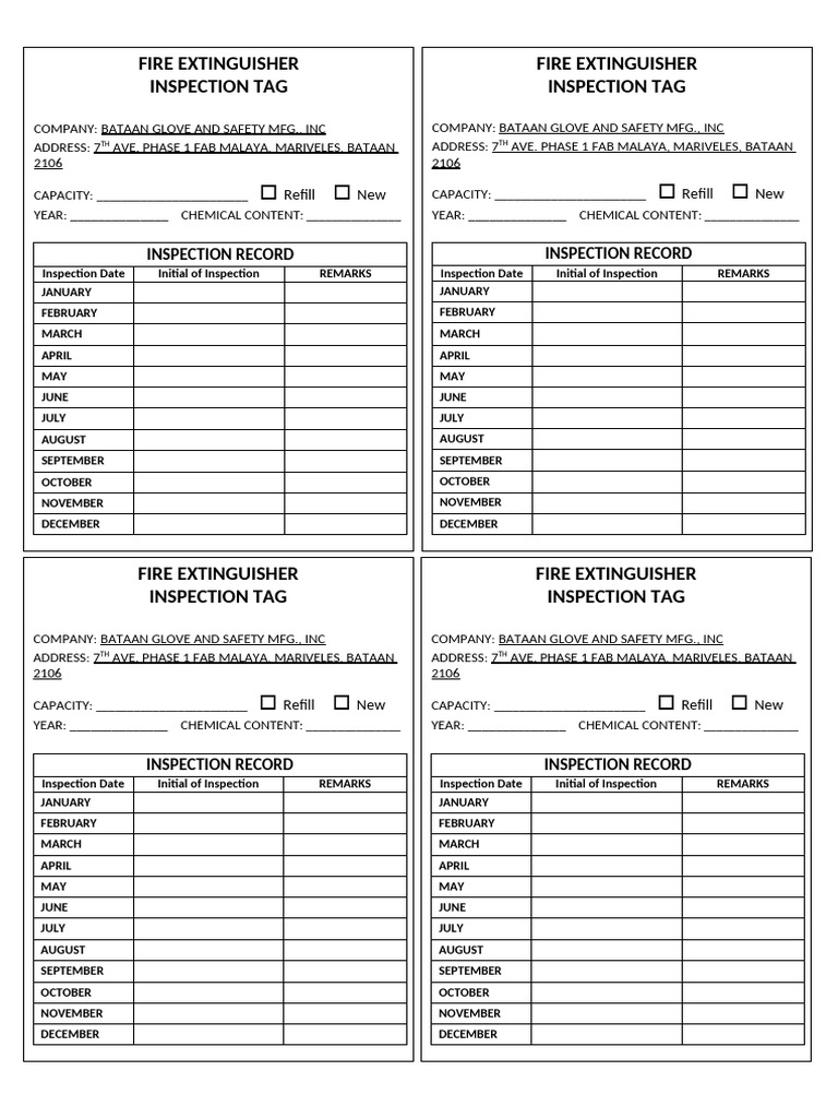 Fire Extinguisher Inspection Tag | PDF | Fire Suppression | Active Fire ...