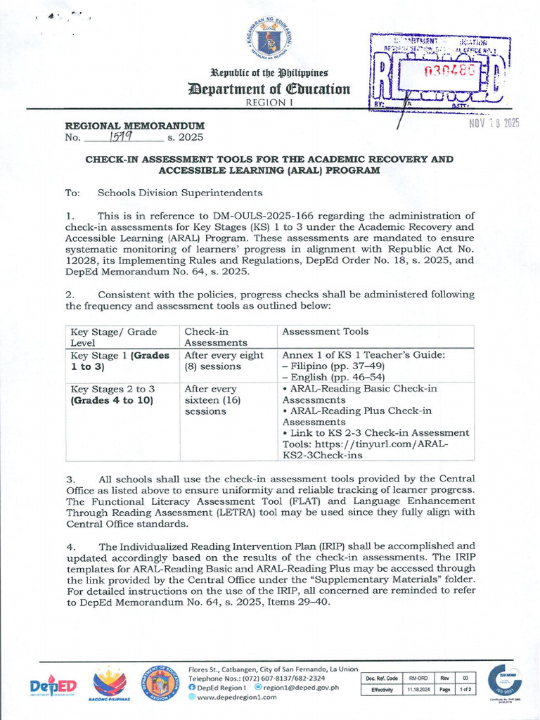 Aral Memo | PDF