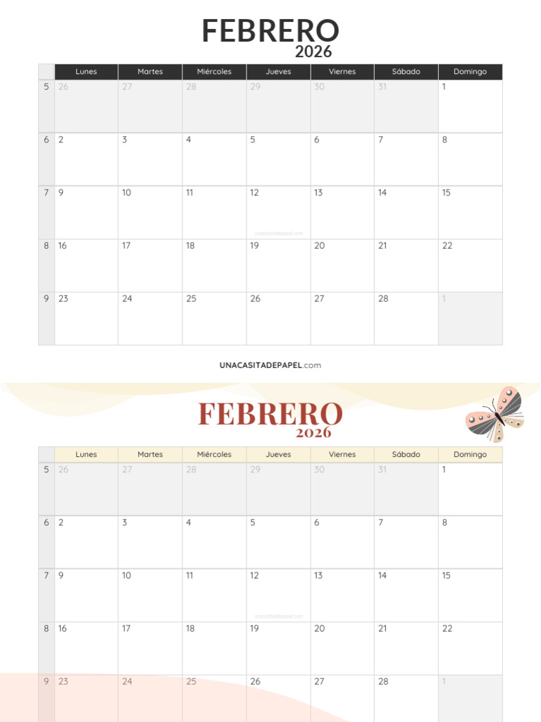 Calendario Febrero 2026 | PDF