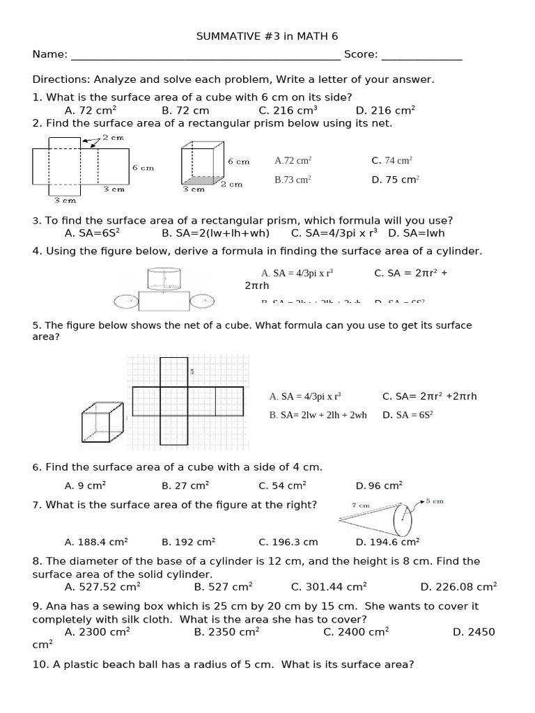 Summative #3 in MATH 6 Q3 | PDF | Area