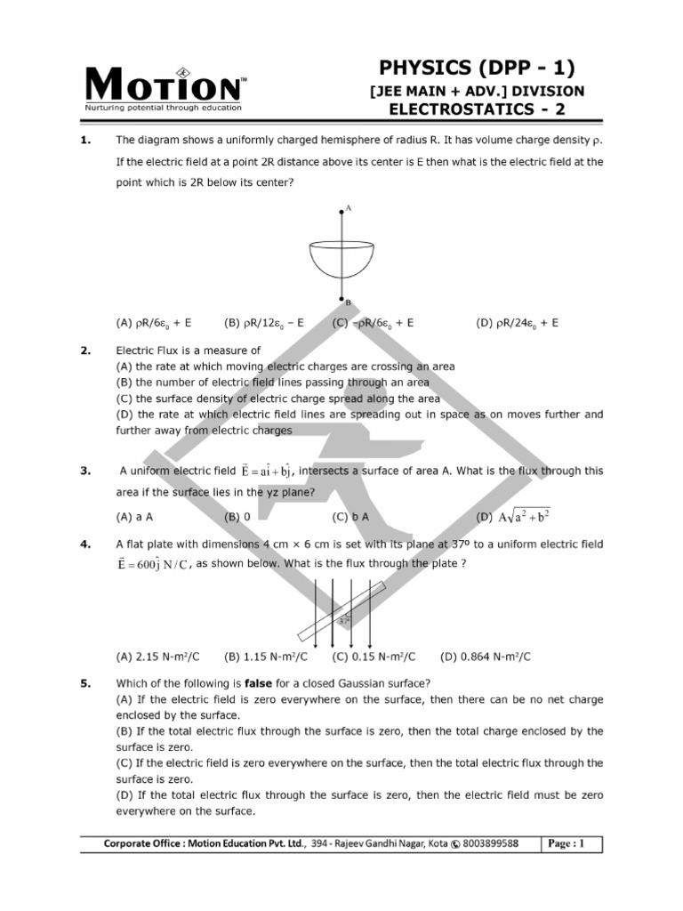 Electrostatics 2 DPP | PDF
