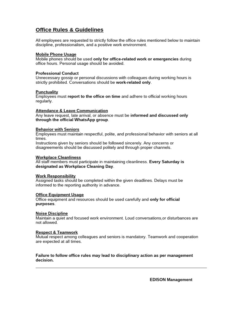 Office Rules | PDF