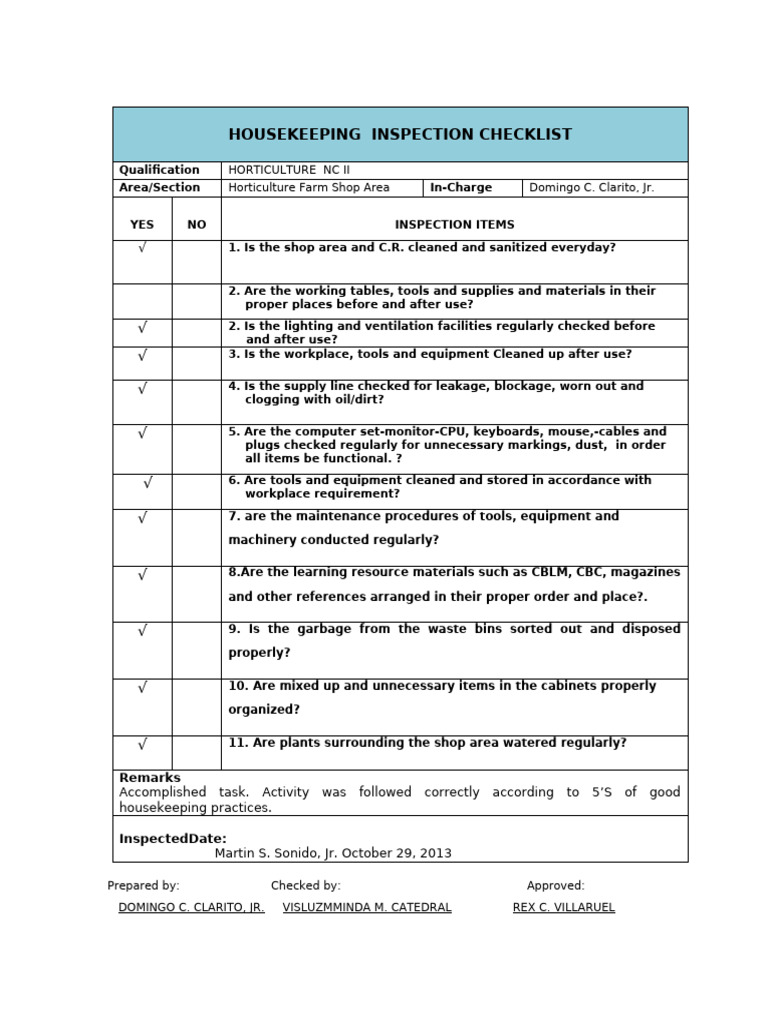 3.housekeeping Inspection Checklist | PDF