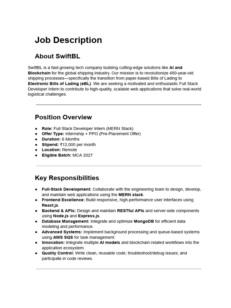 Job Description SwiftBL | PDF | Amazon Web Services | Computer Science