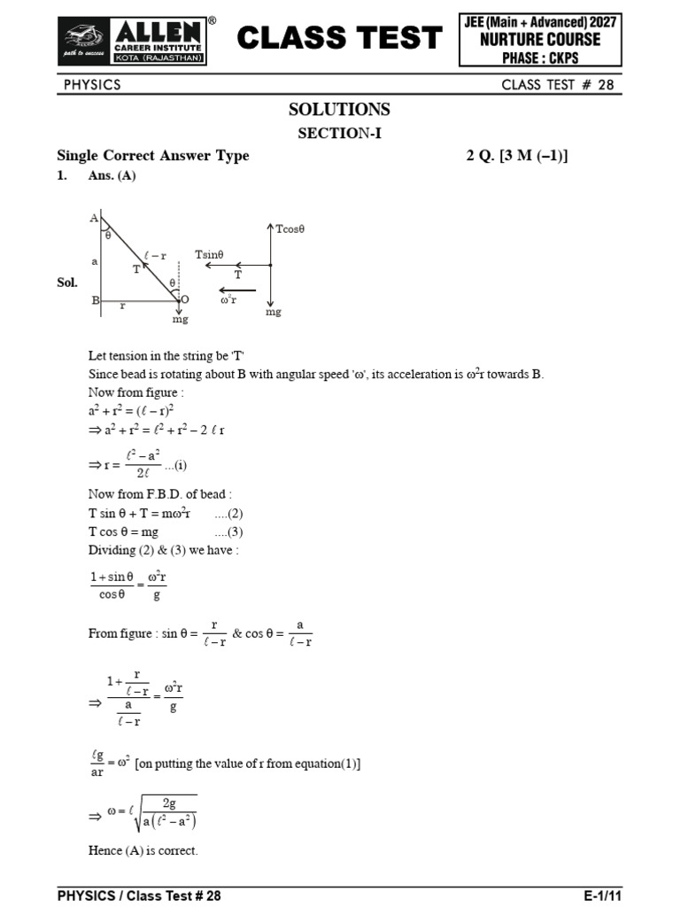 28 # Class Test (Solution) | PDF | Physical Phenomena | Physical Quantities