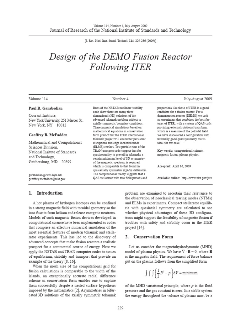 NIST 09 Design of The DEMO Fusion Reactor Following ITER | PDF ...