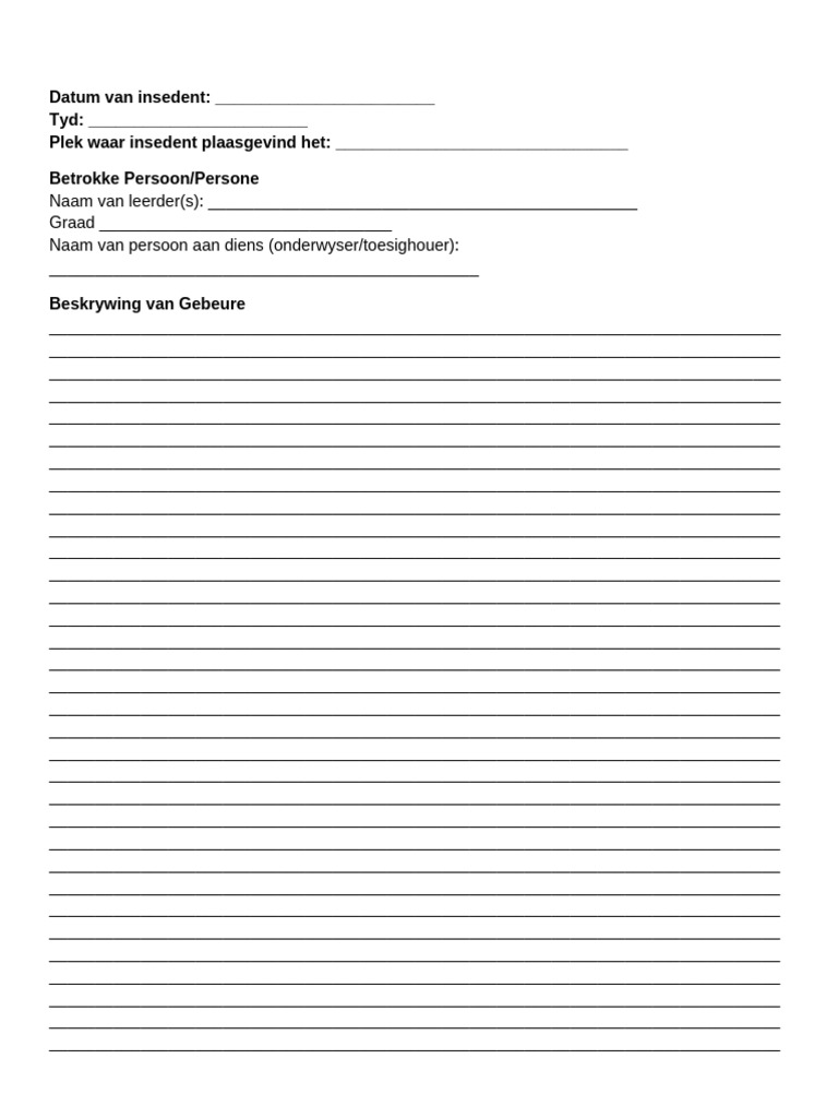 Insidente Verslag Laerskool | PDF