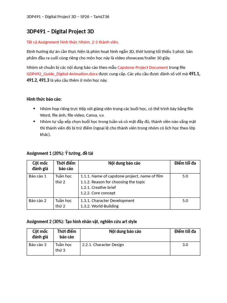 Timeline 3DP491 - Digital Project 3D | PDF