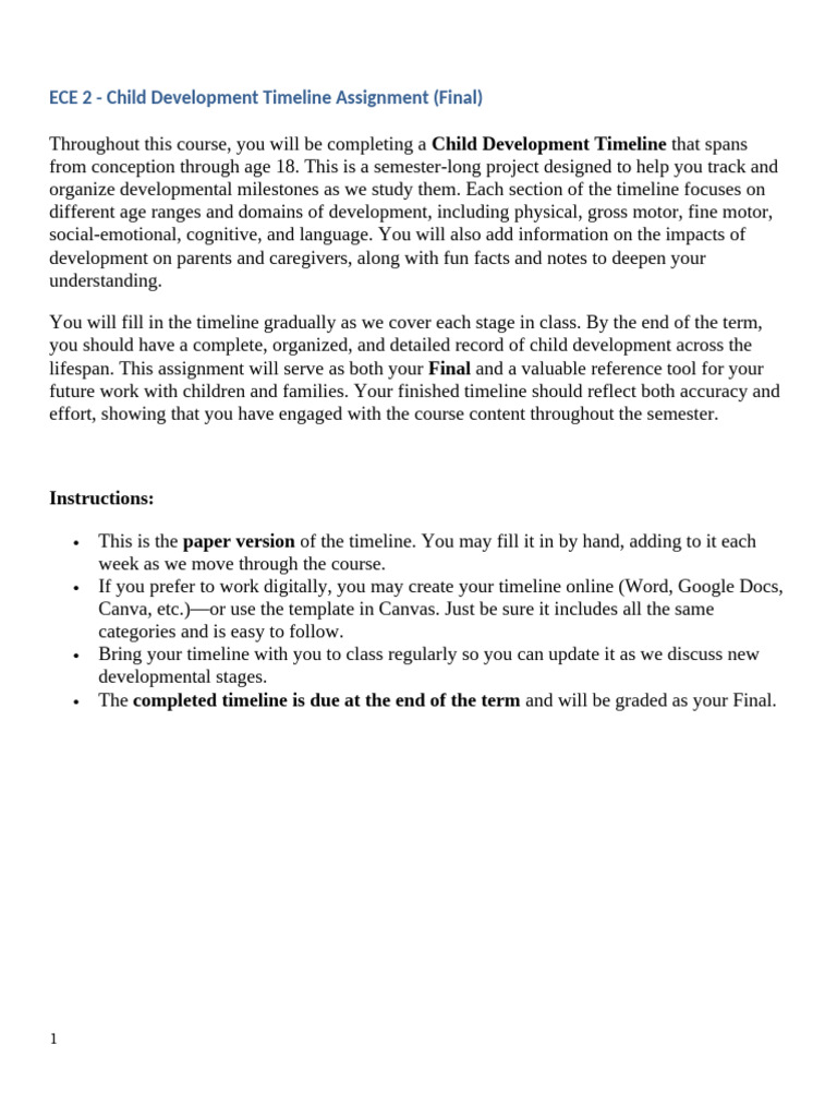 CD Timeline | PDF | Child Development | Developmental Psychology