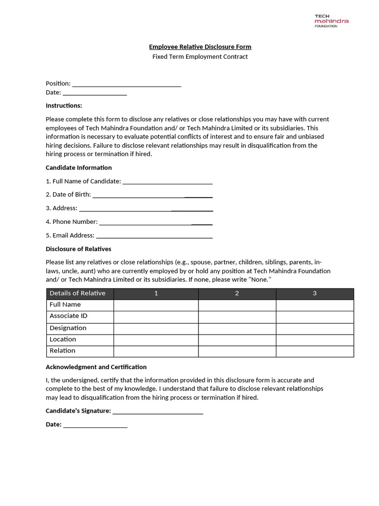 Employee Relative Disclosure Form - TMF | PDF
