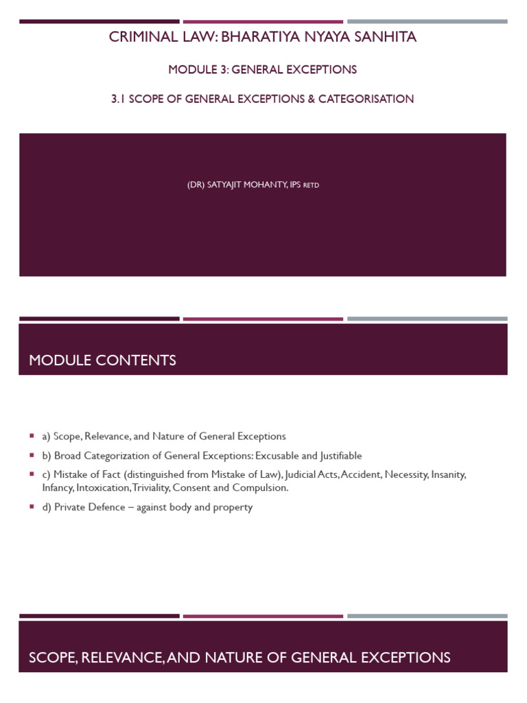 Module - 3.1 General Exceptions | PDF | Burden Of Proof (Law) | Mens Rea