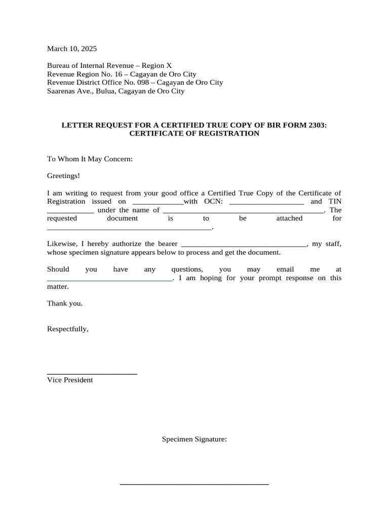 Request Letter BIR(s) | PDF
