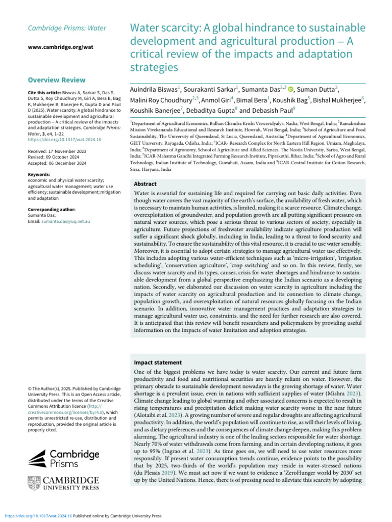 Water Scarcity A Global Hindrance To Sustainable Development and ...
