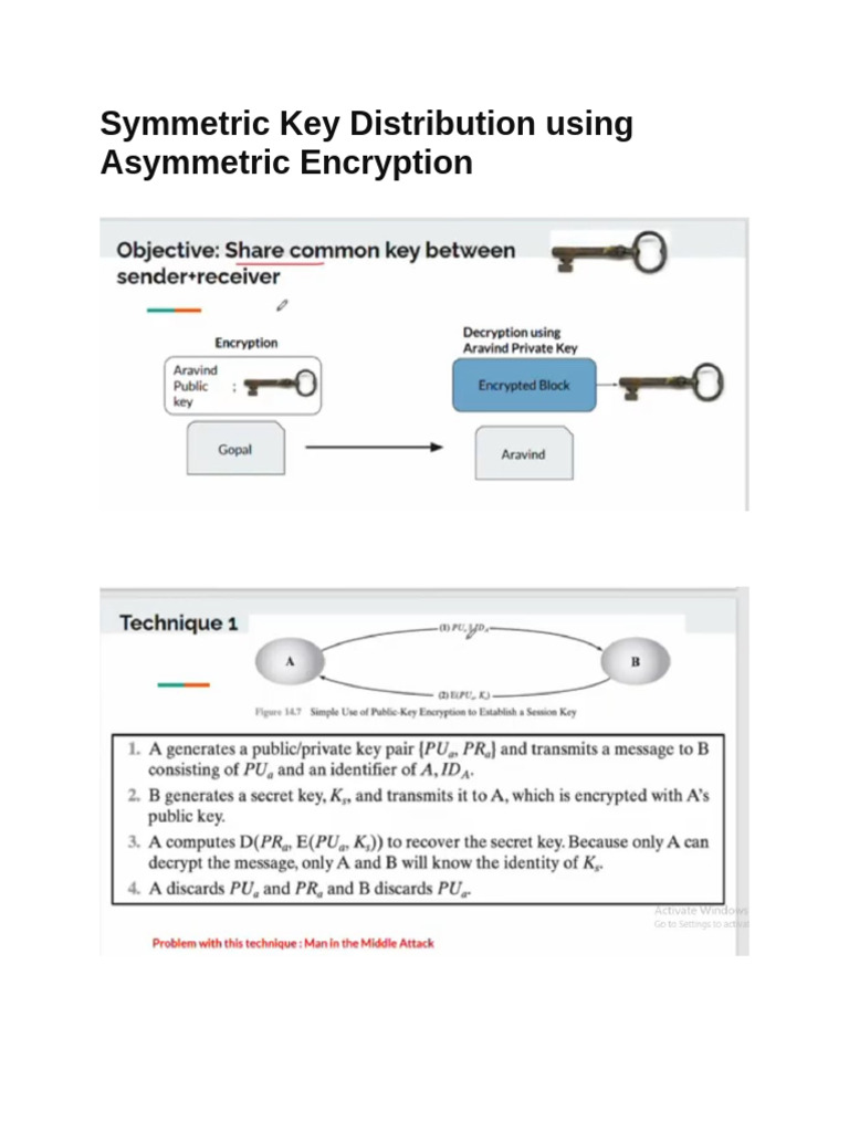 Symmetric Key Distribution Using Asymmetric Encryption | PDF